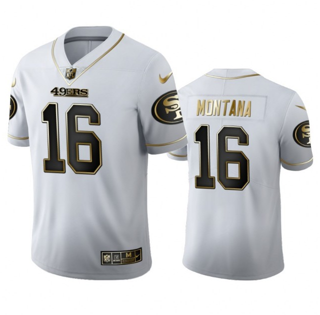 Men's San Francisco 49ers #16 Joe Montana White Gold Stitched Jersey Men's San Francisco 49ers #16 Joe Montana White Gold Stitched Jersey